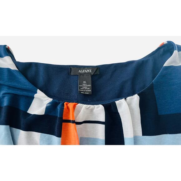 ALFANI KIMONO SLV RND NECK BLOUSON HEMLINE BLOUSE, WOMENS, XL, GREY BLUE ORANGE - Picture 2 of 11